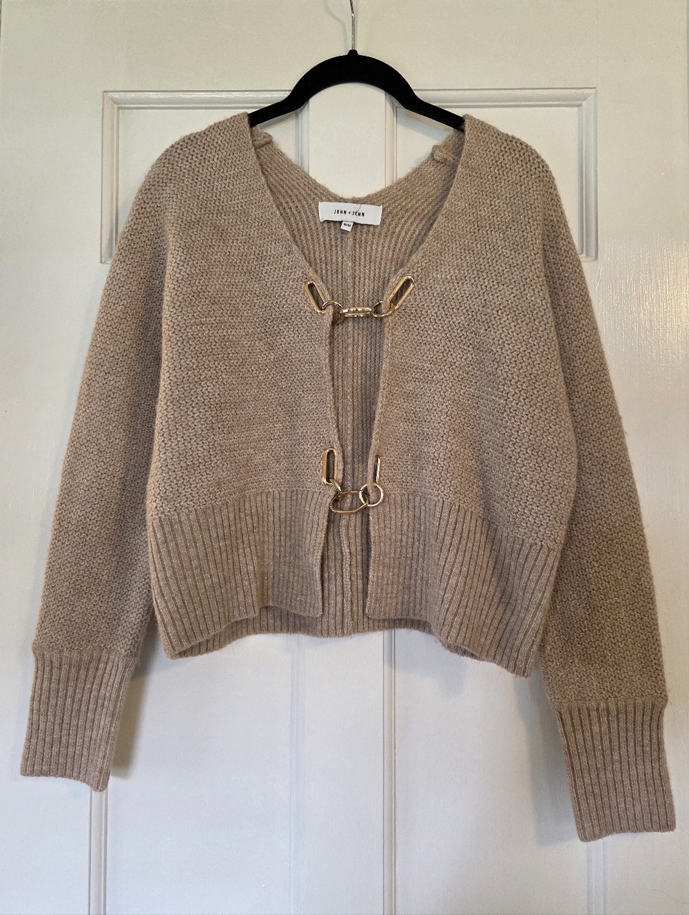John + Jenn Taupe Hook-Front Knit Cardigan/sweater